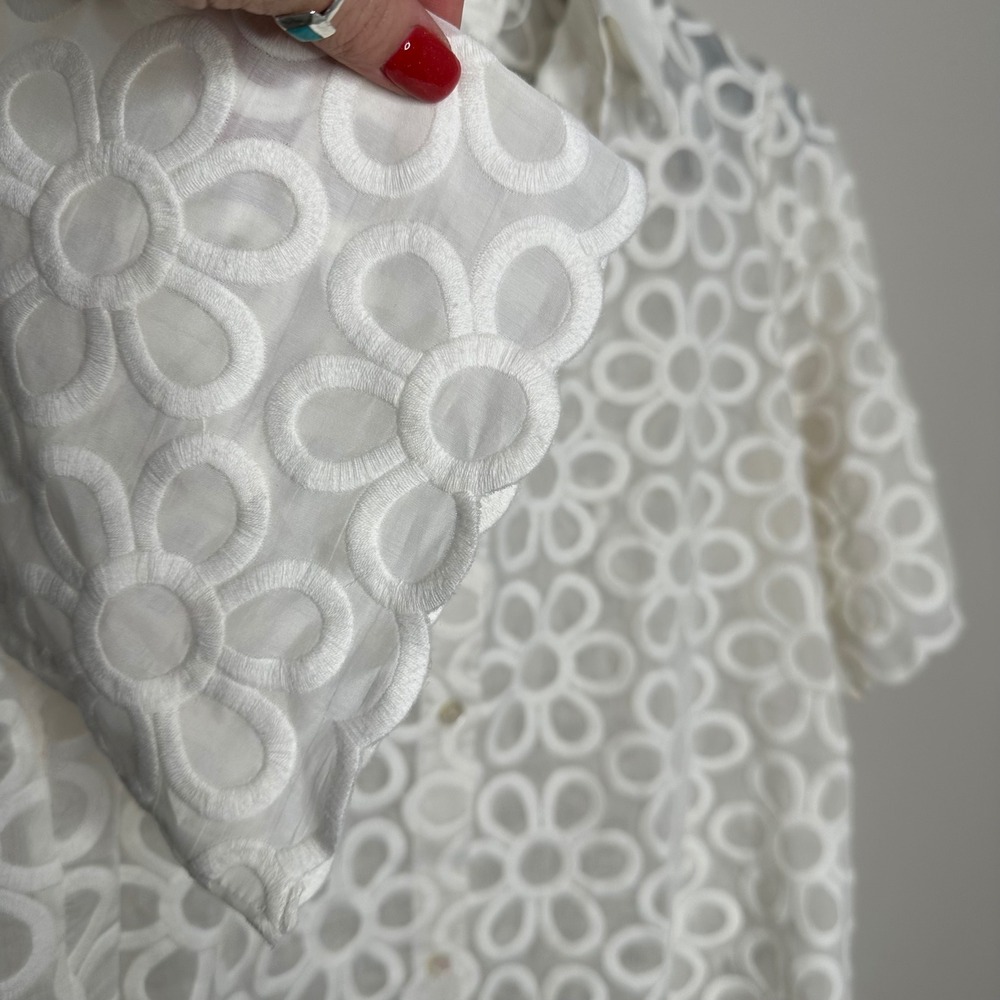 Rebecca Taylor Women's White Floral Embroidered Button Down Shirt Top Size L NWT - Picture 3 of 10